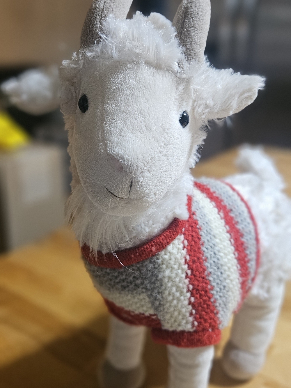 Pier 1 White Plush Llama with Red Accents